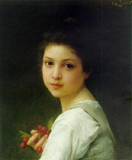 Charles-Amable Lenoir Portrait of a young girl with cherries Spain oil painting art
